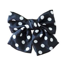 Vintage Black Polka Dots Large Bowknot French Barrettes Handmade Chiffon Hair Clip