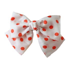 Vintage Red Dots White Bowknot Hair Barrettes Handmade Chiffon Hair Clip