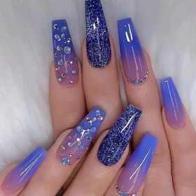 Long Stick On Nails with Rhinestones - Coffin Nails for Women - Easy to Apply and Durable