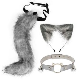 Ear Cat Tail Set Hair Hoop (Color: Dark grey)