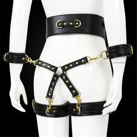 Leather Handcuffs Leg Cuffs With Waist Restraint Belt Toys (Option: 10Style)