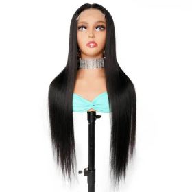 Glueless Transparent HD 4*4 Frontal 4x4 Lace Front Brazilian Real Human Hair Yaki Kinky Straight Closure Wig For Black Women (Stretched Length: 22 Inches(559mm) (+$72.00))