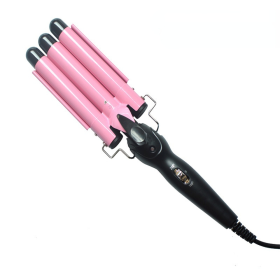 Hair Curler Triple Barrels Ceramic Hair Curling Iron Professional Hair Waver Tongs Styler Tools for All Hair Types (Color: 32mm-pink)