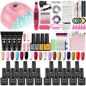 LNWPYH Nail Set UV LED Lamp Dryer With 18/12 pcs Nail Gel Polish Kit Soak Off Manicure Tools Set electric Nail drill Nail Tools (Color: X4 18-4 fixed color)