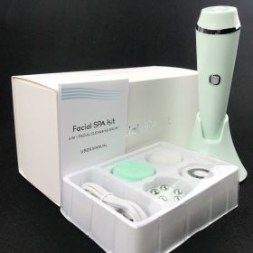 USB Rechargeable 4-in-1 Facial Cleansing Brush with 3 Speeds for Exfoliation and Massage - Deeply Cleanses and Refines Skin for a Smooth, Radiant Comp (Color: Green)