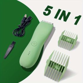 Professional Groin&Body Manscape Trimmer For Men, Electric Ball Shaver Replaceable Ceramic Blade Groomer, Pubic Grooming Clipper Male Razor Fully Wate (Color: Green, Model: GMZD106-G)