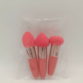 3pcs Professional Makeup Sponge Set with Handle - Blend Foundation and Concealer Effortlessly with Wedge Shaped Beauty Blender (Color: Carmine)