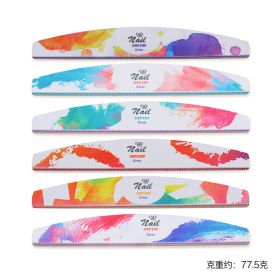 1Box Christmas Nail File Colorful Double-Side Sanding Strip 100/180 Nail File Set Nail Polishing (Color: Watercolor style)