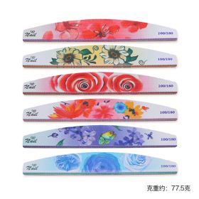 1Box Christmas Nail File Colorful Double-Side Sanding Strip 100/180 Nail File Set Nail Polishing (Color: Flower style)